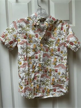 Janie and Jack Boy’s White Tropical Beach Print Short-Sleeve Button Up Shirt